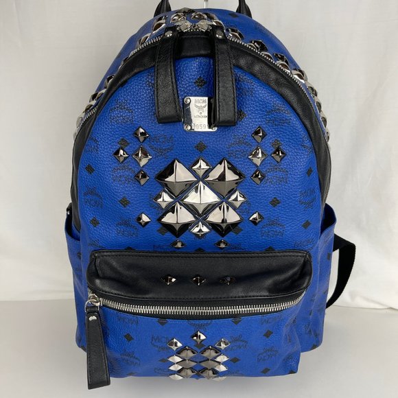 MCM Handbags - MCM Stark Studded Large Visetos Blue Backpack - Authenticity Certified